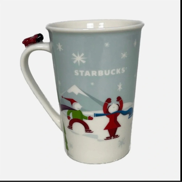 Starbucks Coffee Tea Mug Bone China Winter Airplane Snowflakes 8 oz. Blue White - Picture 8 of 8